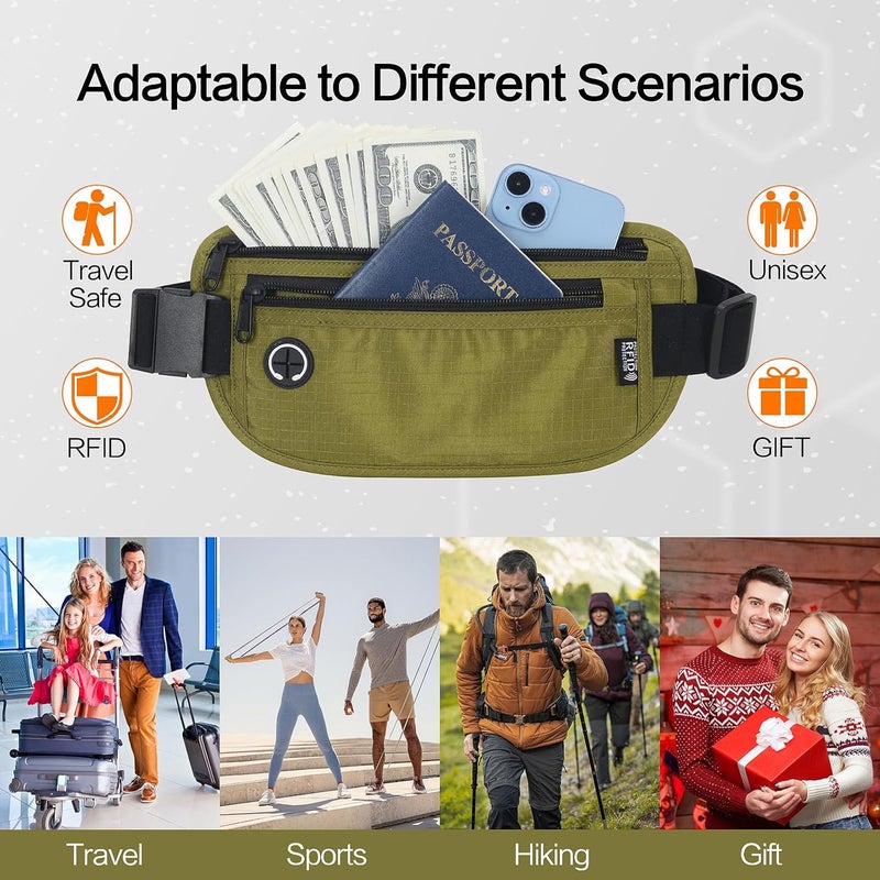 Arouselove Slim RFID Blocking Money Belt for Travel - Anti-Theft Hidden Passport Holder Waist Wallet with Secure Pouch for Cash, Credit Cards & Phone Safe (Olive-green) - Image 4